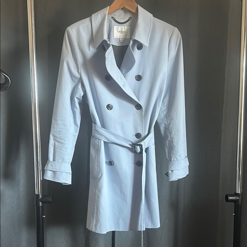 L.K. Bennett Light Blue Trench Coat size 12 winter excellent condition